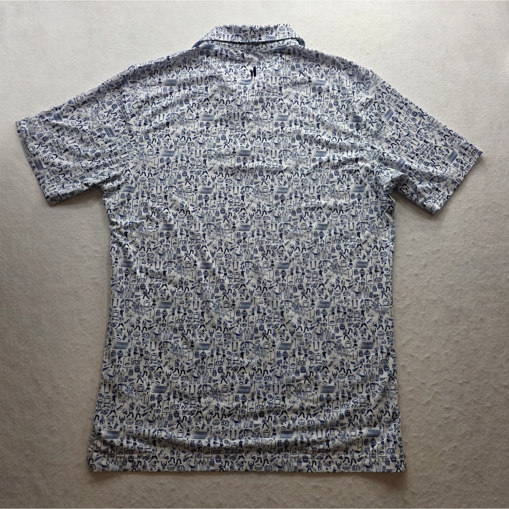 Johnnie-O Men's Blue & White Tailgater Print Short SleeveGolf Polo Shirt. Size M - Picture 3 of 8